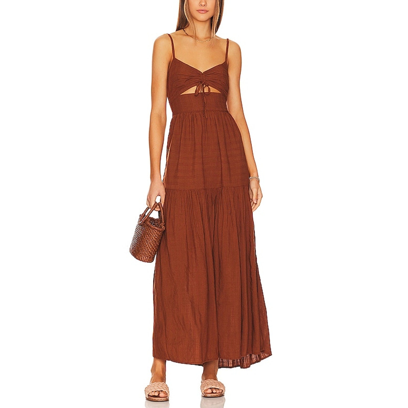 L*Space 'Zuri' Brown Front Cut Out Back Tie Dress Size S