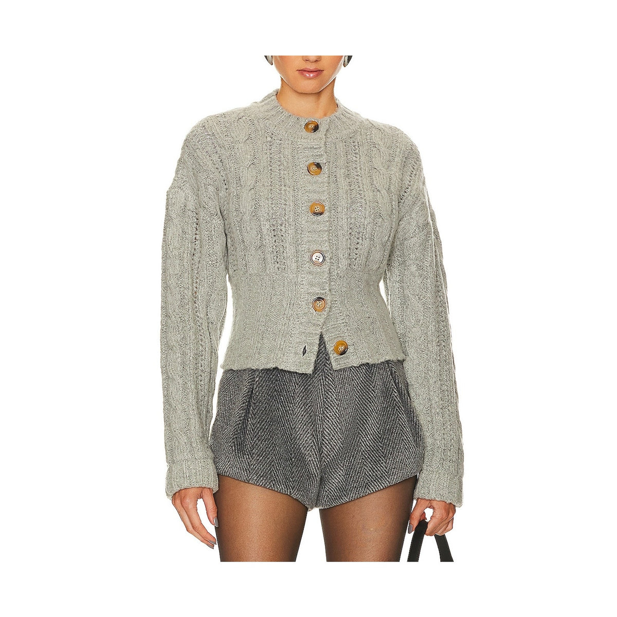 L'Academie Cropped Heather Grey Eleni Cardigan Size XS