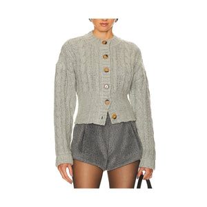 L'Academie Cropped Heather Grey Eleni Cardigan Size XS