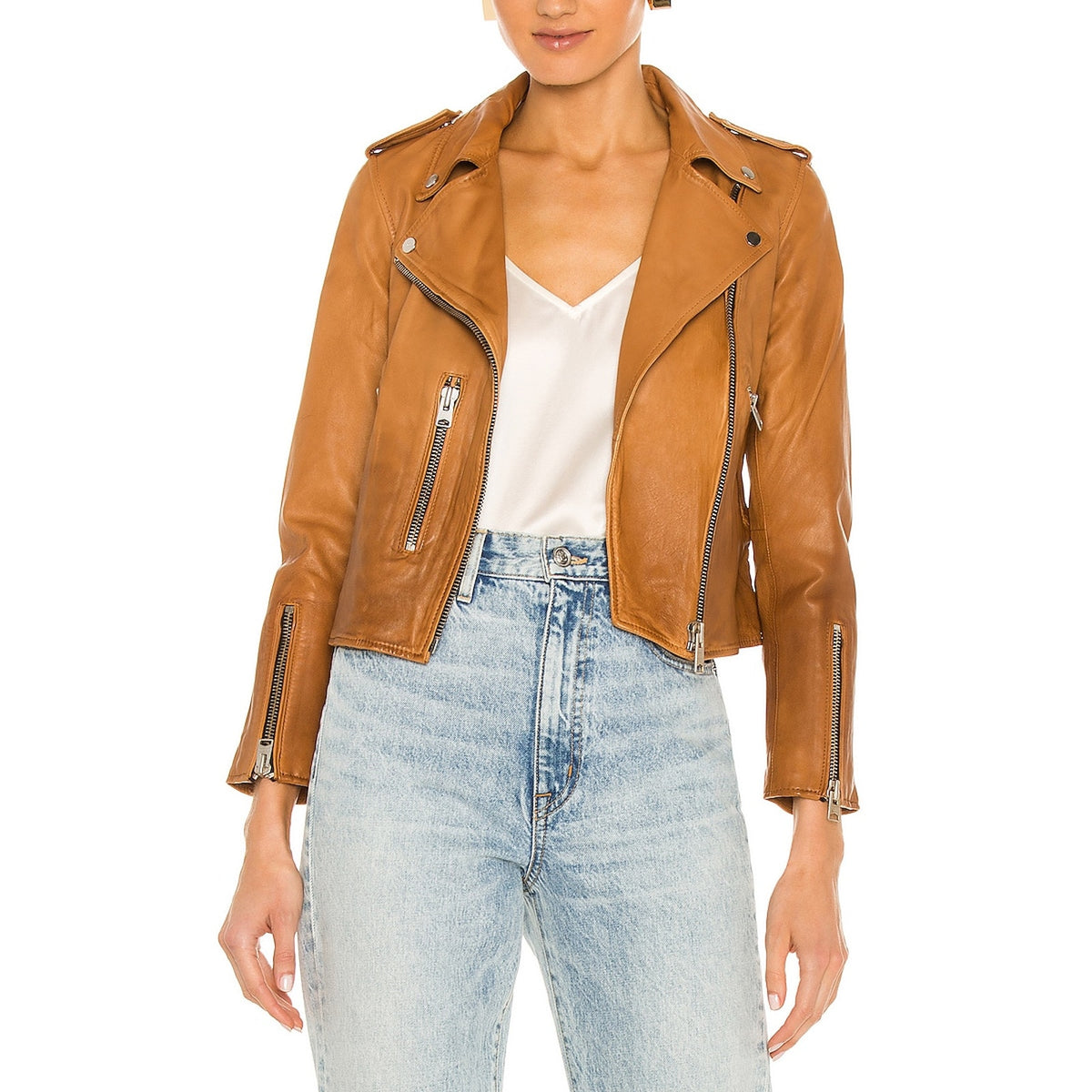 Allsaints Leather Tan Fern Biker Jacket Size 4