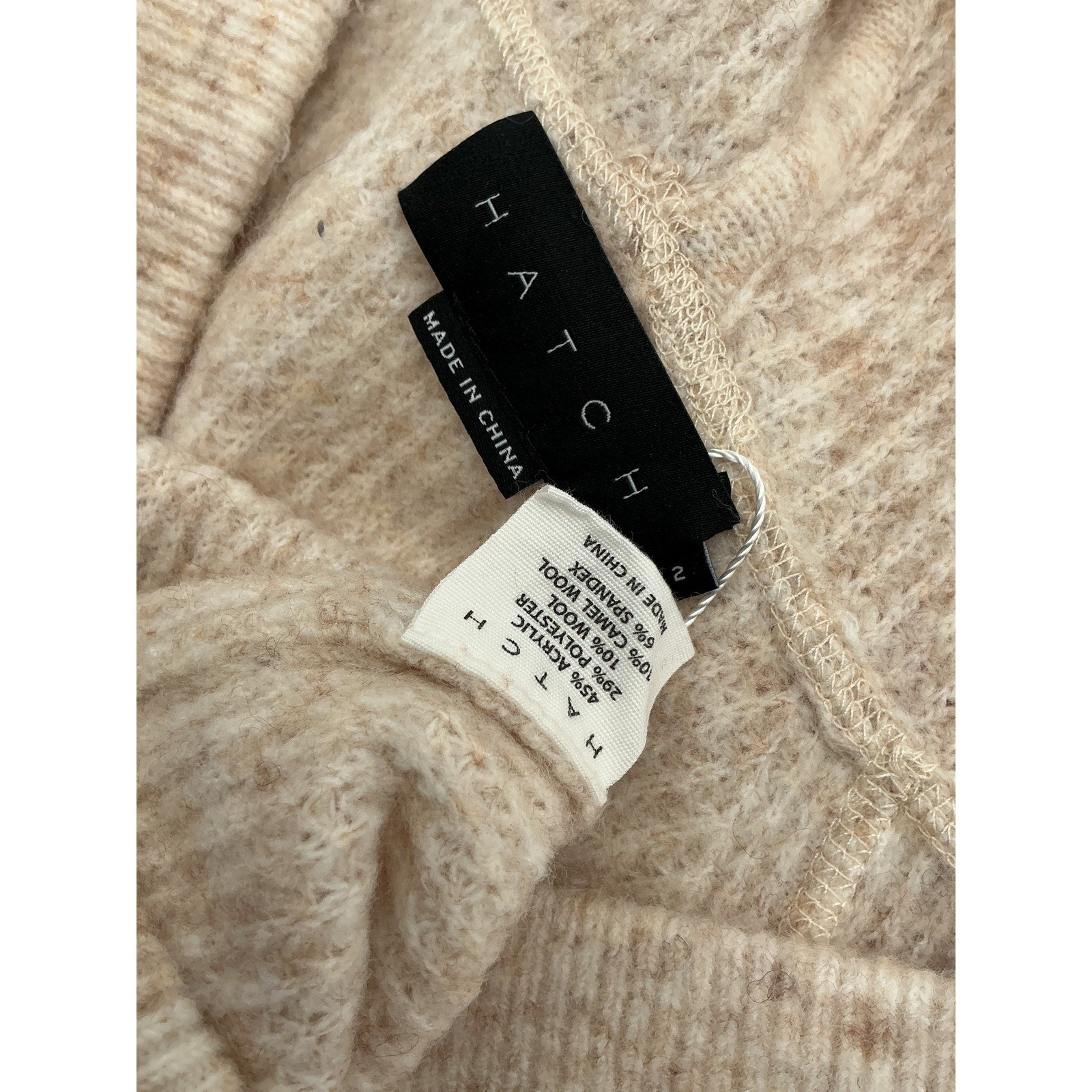 Hatch 'The Cozy' Beige Acrylic Waffle Hoodie Size 2