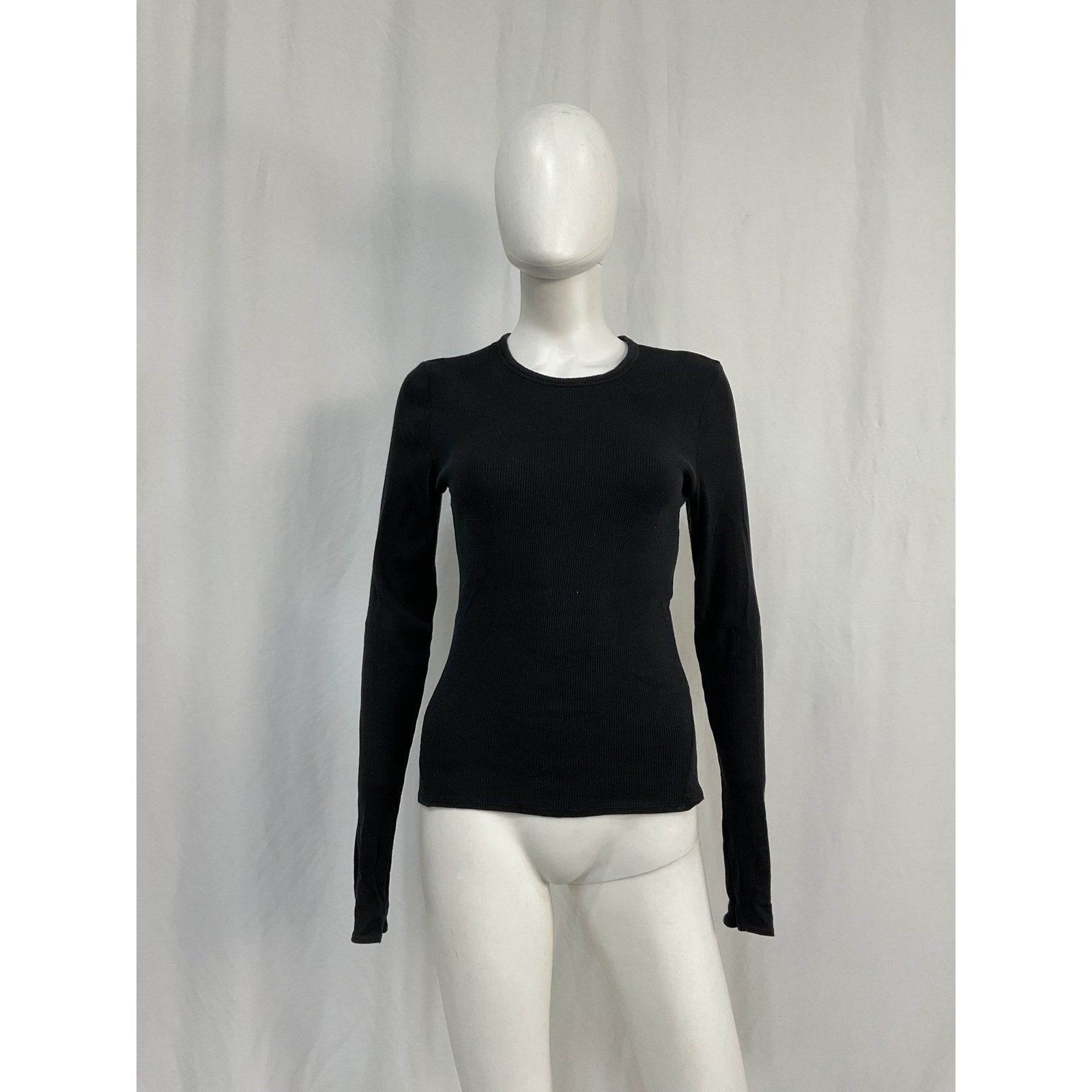 Rag & Bone 'Essential' Black Cotton Rib Long Sleeve Tee Size M