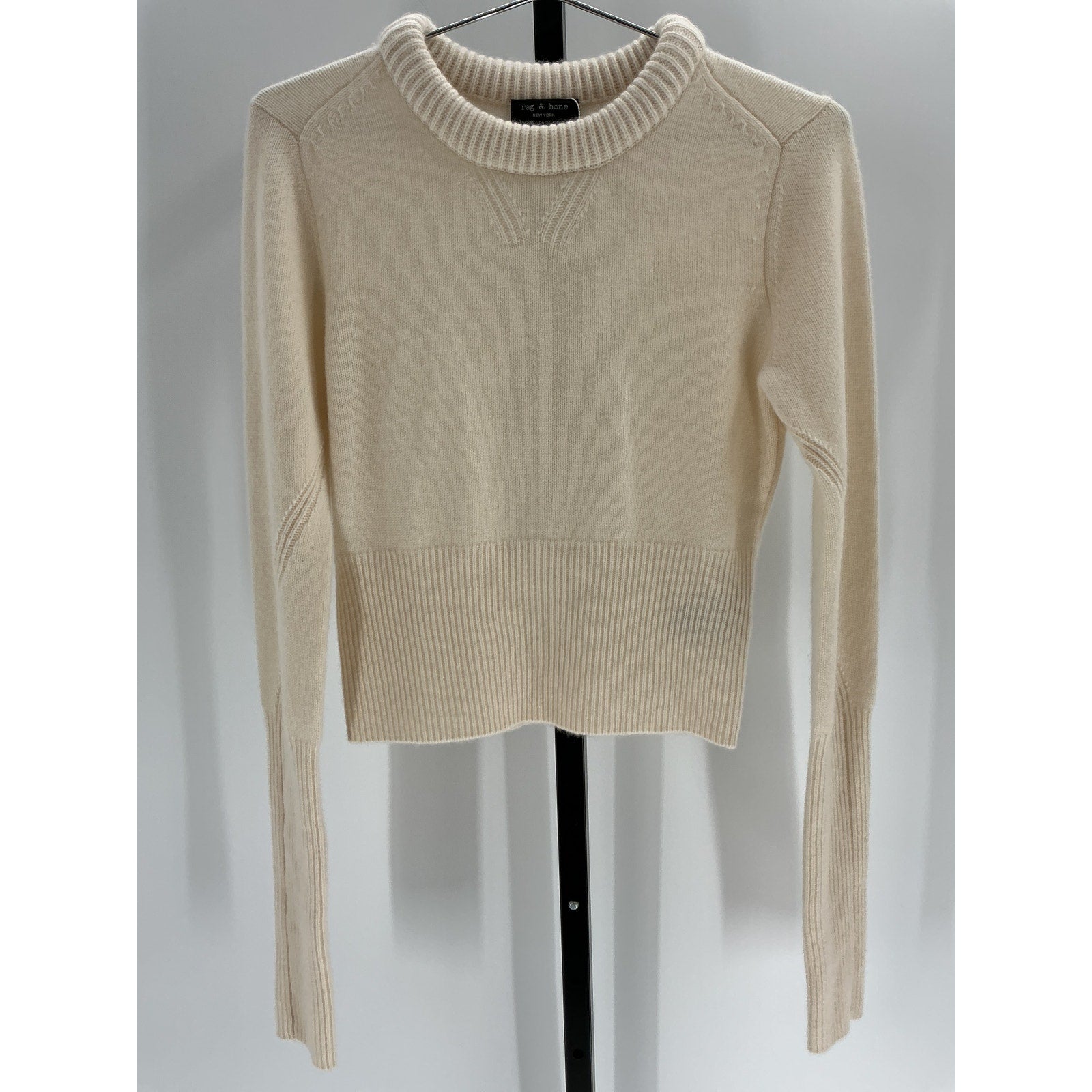 Rag & Bone 'Pierce' Ivory Slim Crew Neck Cashmere Sweater Size M
