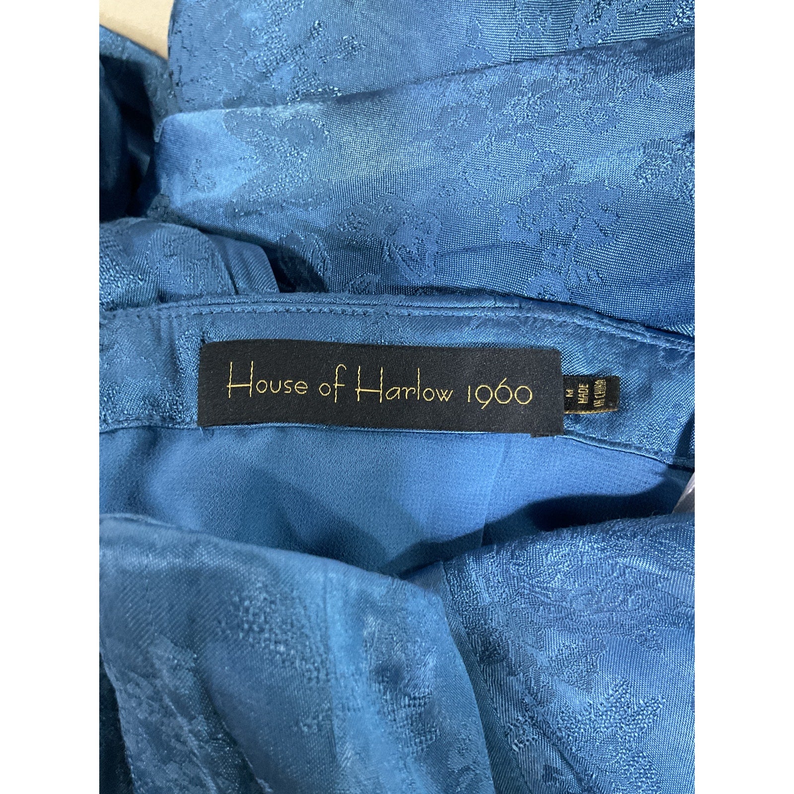 House Of Harlow 1960 x Revolve 'Veronika' Blue Satin Jacquard Maxi Gown Size M