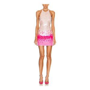 David Koma Gradient Pink Paillette Halter Mini Dress Size Uk 6 / US 2