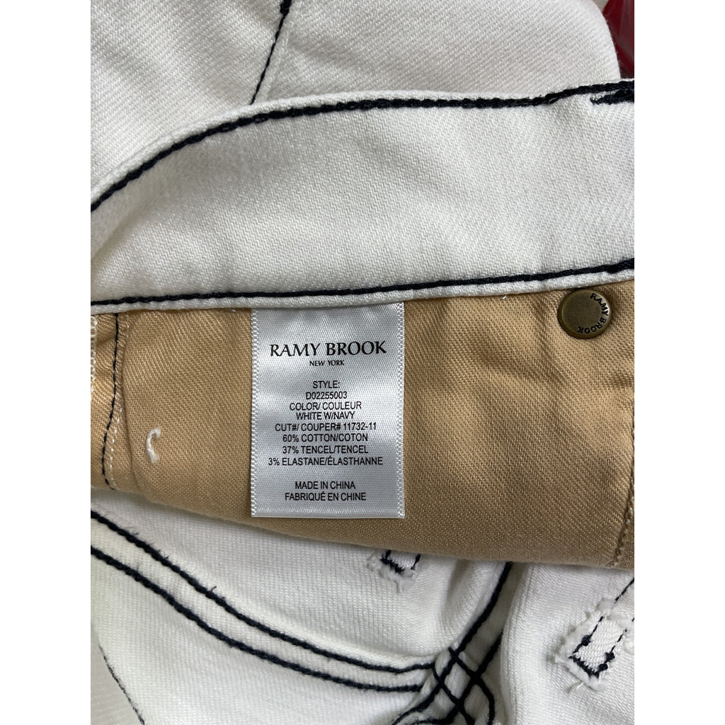 Ramy Brook 'Tyra' White Cotton  Contrast Mid-Rise Flare Jean Size 24
