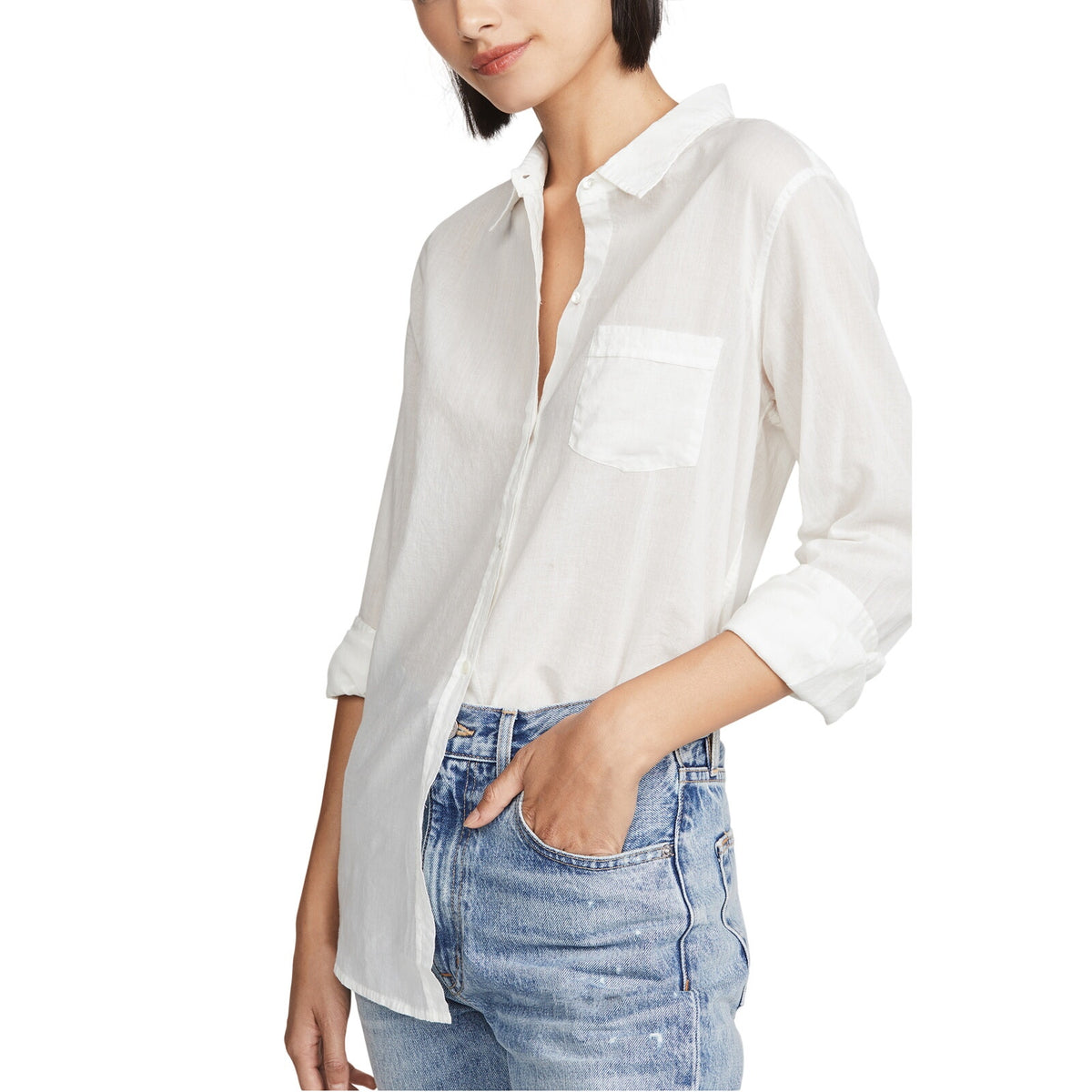 Nili Lotan Lightweight White Cotton Voile Button Down Size S Shirt
