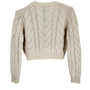 Frame Cropped Beige Cable Knit V Neck Sweater Size S