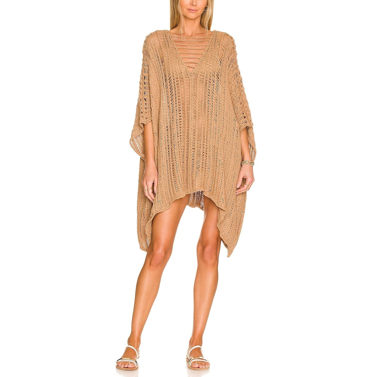 House Of Harlow 1960 Open Knit Tan Ainslie Dress Size M