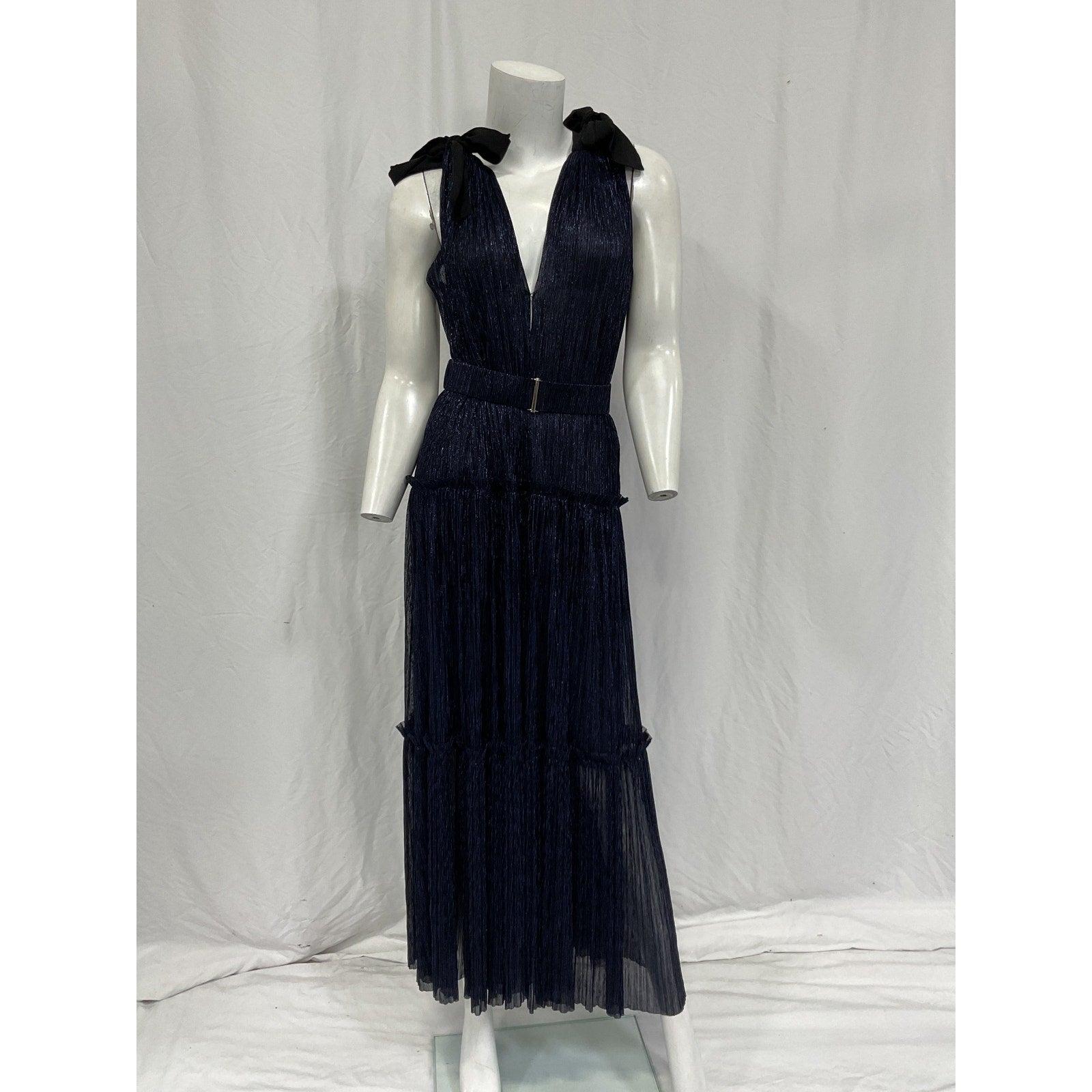 Sabina Musayev 'Ray' Blue Polyester Bow Pleated Maxi Dress Size XS - NWT