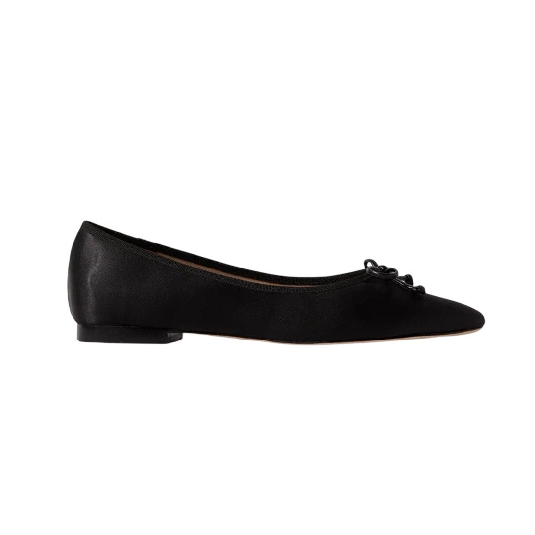 Porte & Paire Bow Embellished Black Satin Ballet Flats Size 38.5 EU / 8.5 US
