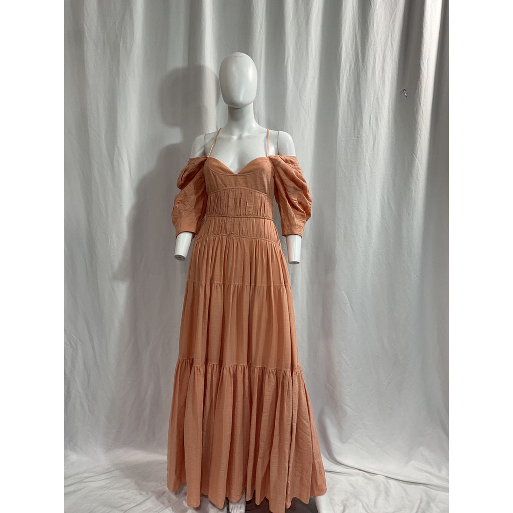 Simkhai Wilder 'Tiered' Pink Cotton-Blend Gauze Maxi Dress Size 2