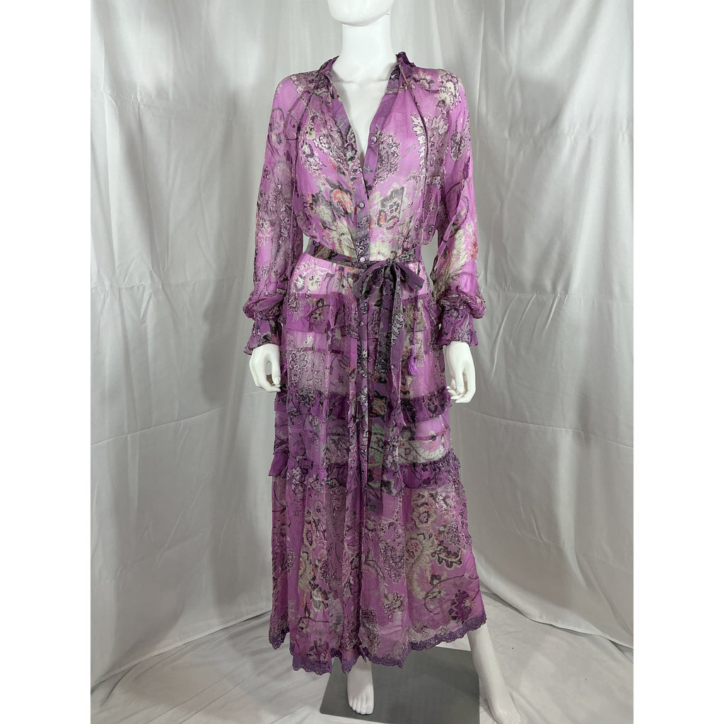 Hemant And Nandita 'Mavi' Purple Belted Kaftan Dress Size S - NWT