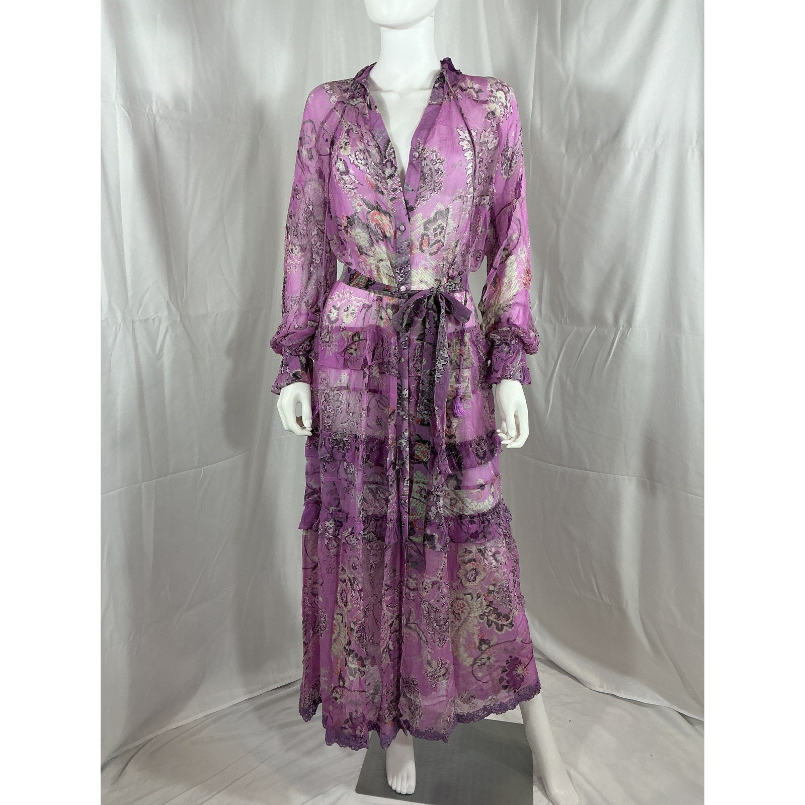 Hemant And Nandita 'Mavi' Purple Belted Kaftan Dress Size S - NWT