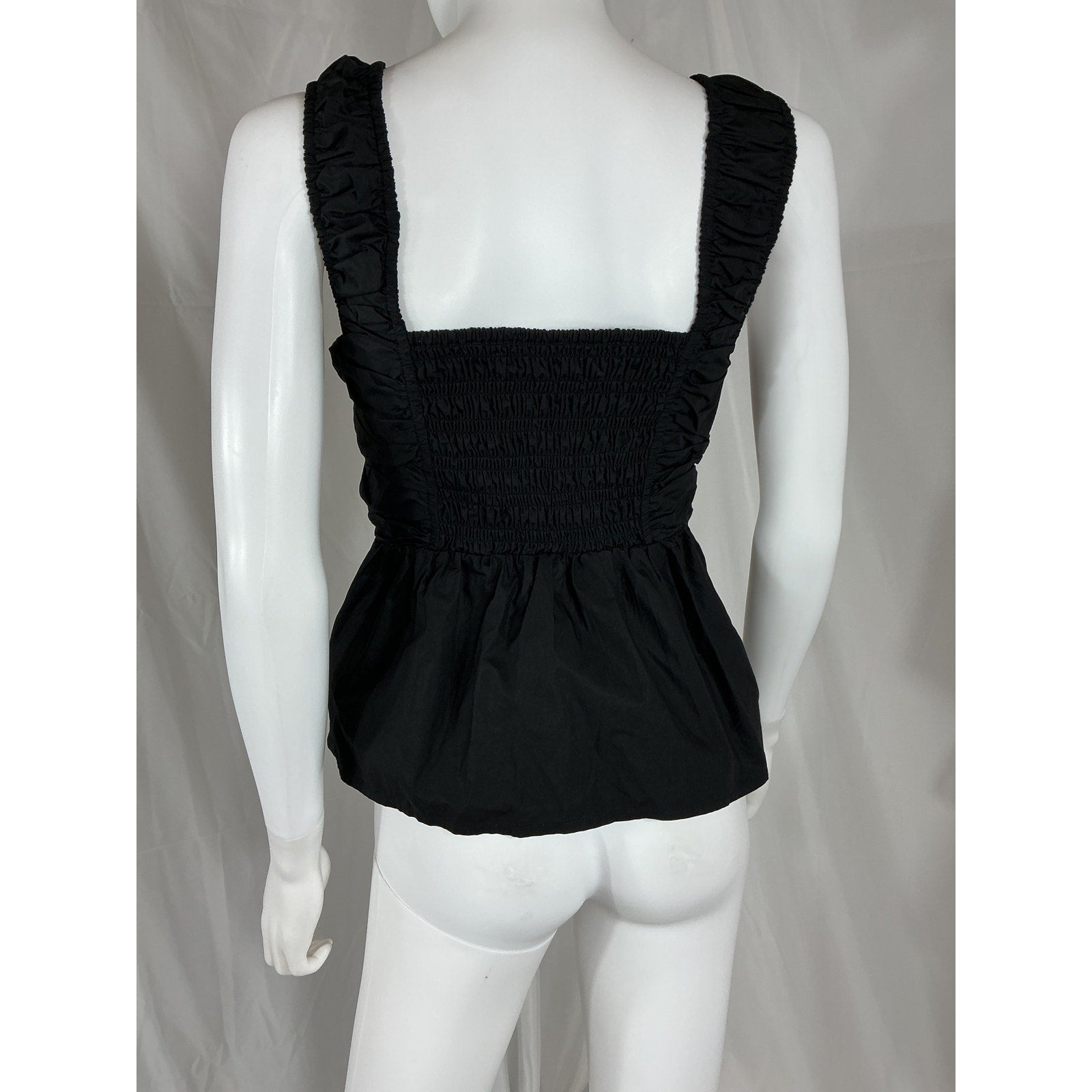 Ganni Black Cotton Poplin Smock Strap Blouse Size 36