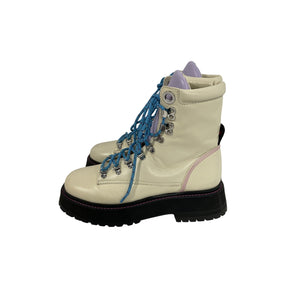 Larroude 'Jordan' White Leather Lace-Up Boots Size 8.5