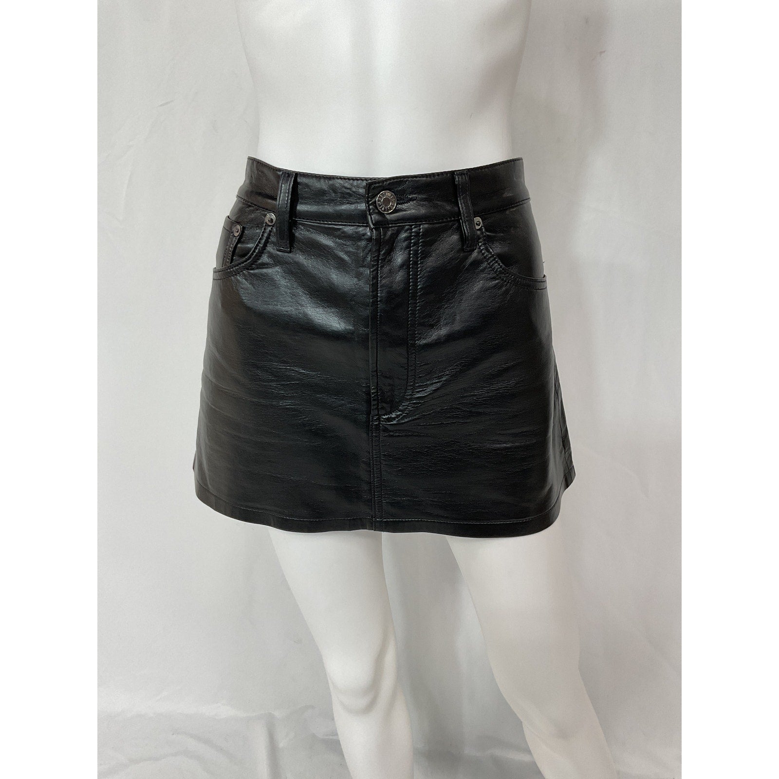 Agolde 'Liv' Black Leather Mini Skirt Size 29