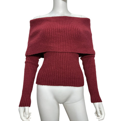 L'Academie Ribbed Burgundy Off-Shoulder Sweater Size S