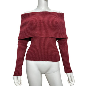 L'Academie Ribbed Burgundy Off-Shoulder Sweater Size S