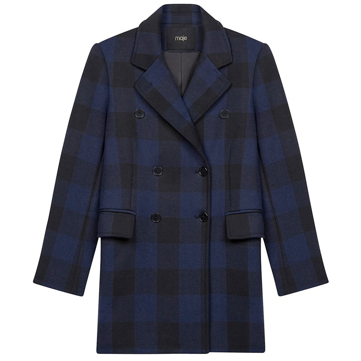 Maje Plaid Blue Goldan Coat Size 36
