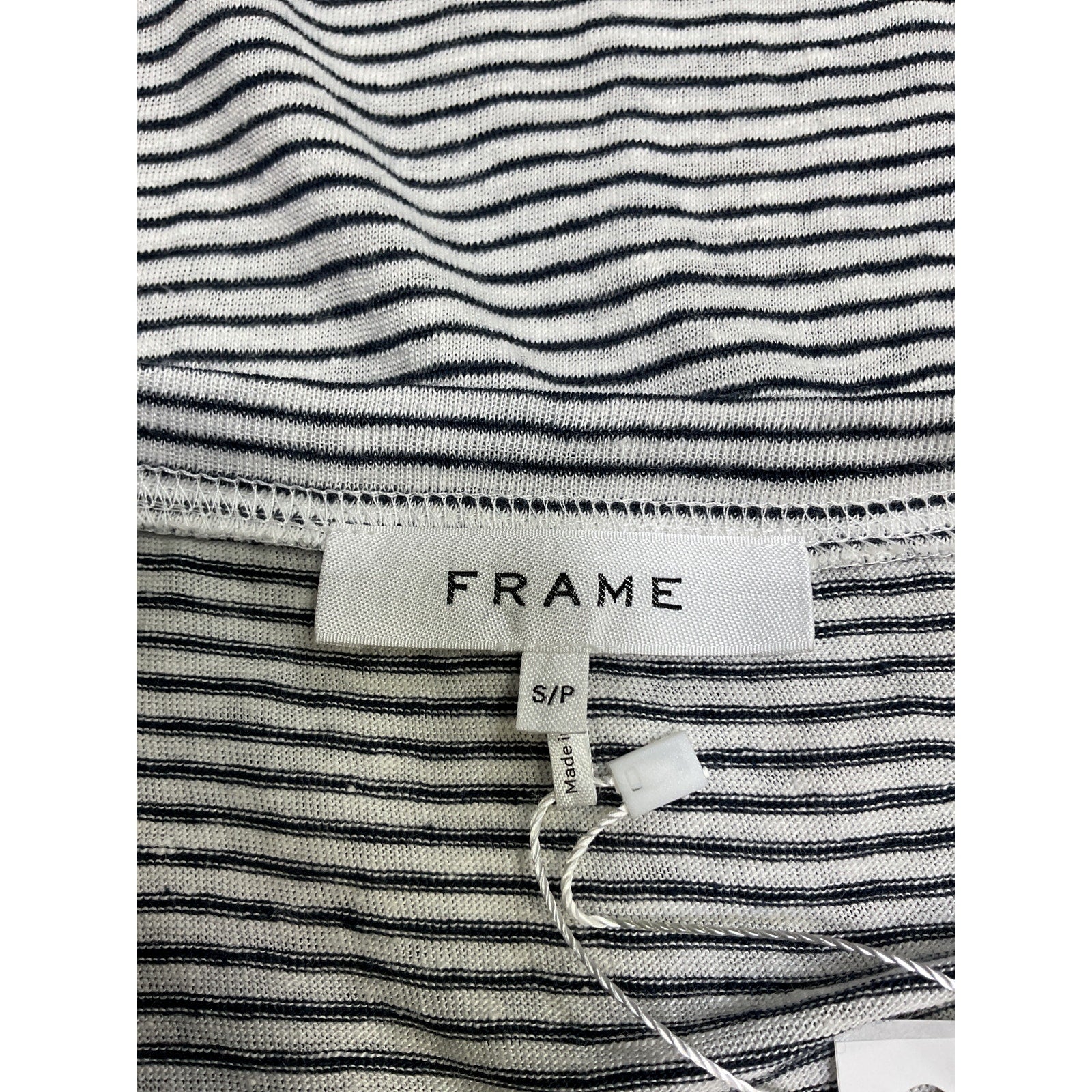 Frame Striped Black Linen Muscle Tee Size S