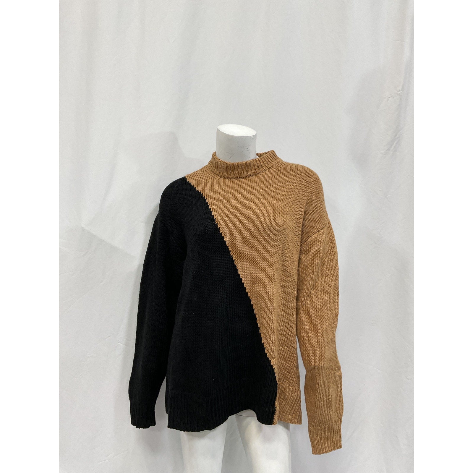 L'Academie 'Dagan' Brown Color Block Crewneck Sweater Size S