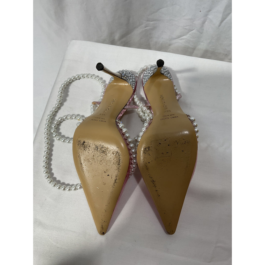 Mach & Mach 'Diamond Of Elizabeth' Imitation Pink Pearl Pointed Toe Stiletto Heel Pump Size 8.5