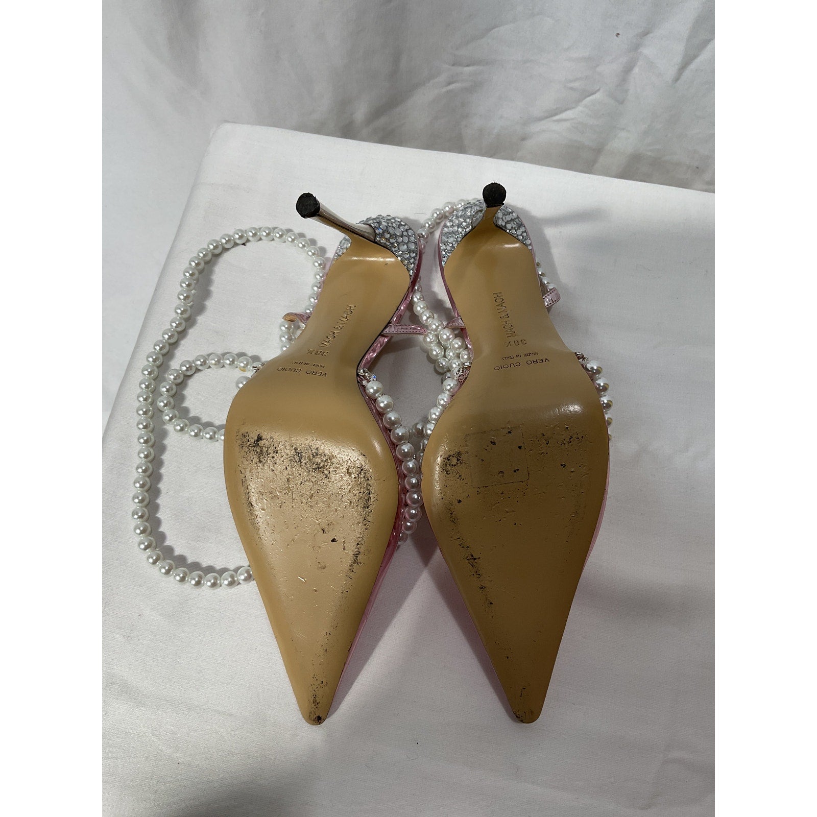 Mach & Mach 'Diamond Of Elizabeth' Imitation Pink Pearl Pointed Toe Stiletto Heel Pump Size 8.5