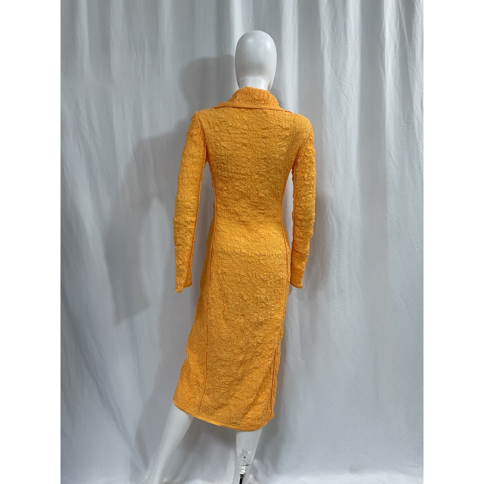 Acne Studios Yellow Crinkle Gauze Satin Trim Dress Size 34