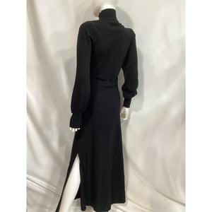 Nicholas 'Sakina' Black Hook-Detailed Wool And Cotton-Blend Turtleneck Maxi Dress Size S