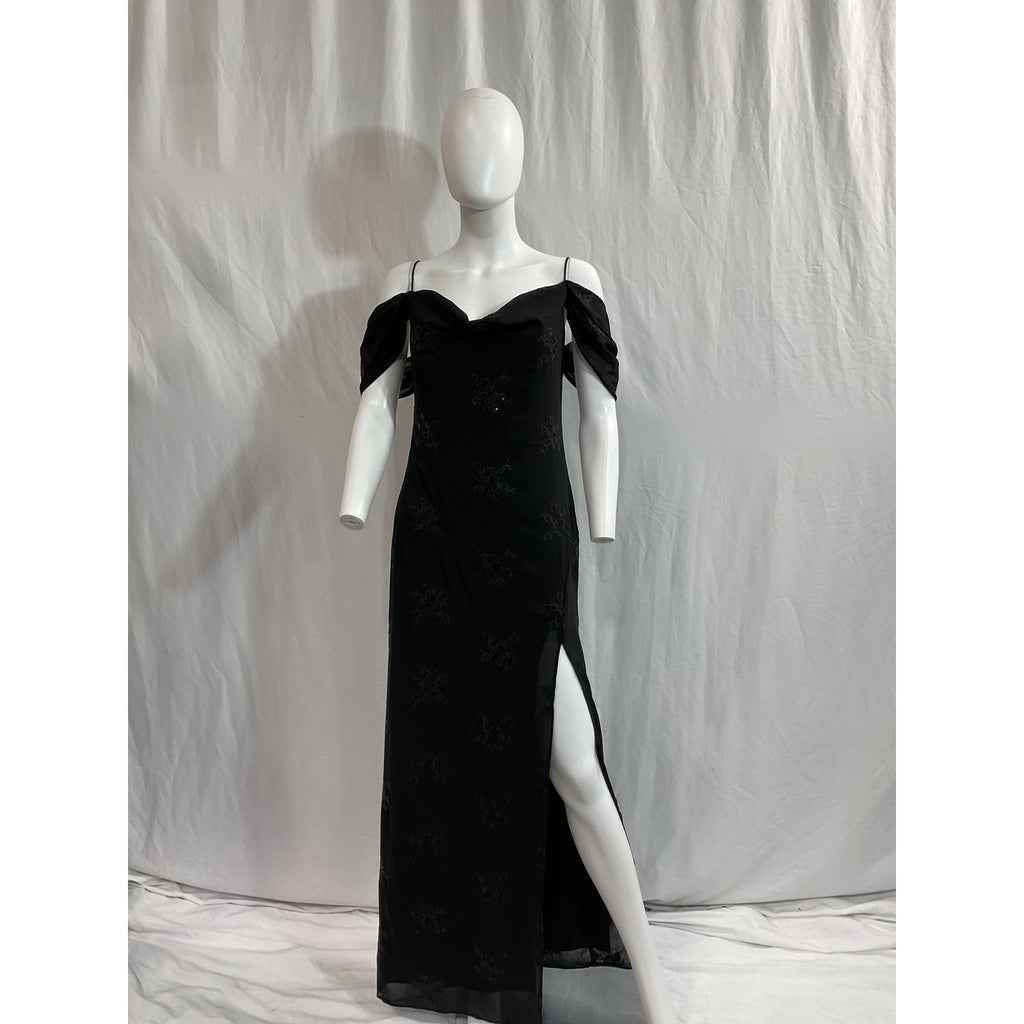Lpa 'Yvanna' Black Embroidered Open Back Crepe Floral Maxi Dress Size S