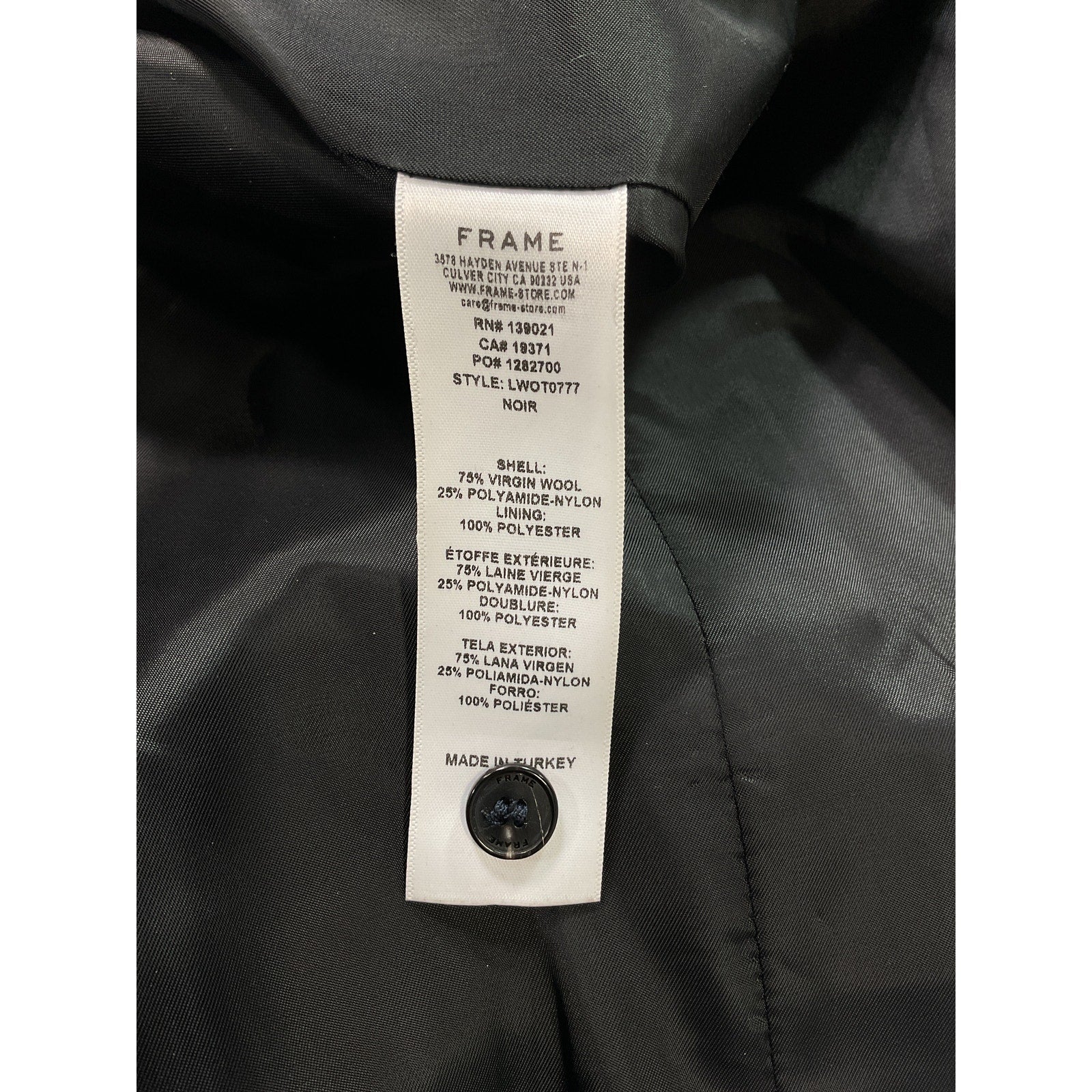 Frame Wool Blend Black Coat Size S