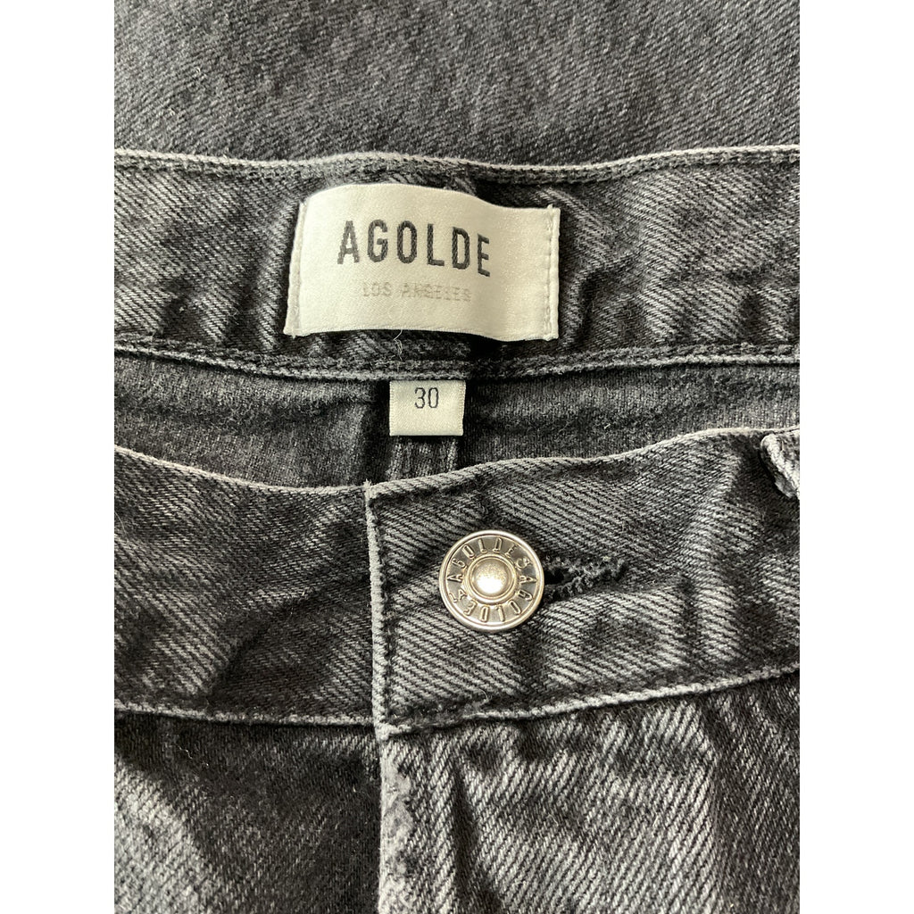Agolde 'Lana' Black Cotton Mid Rise Straight Denim Jean Size 30