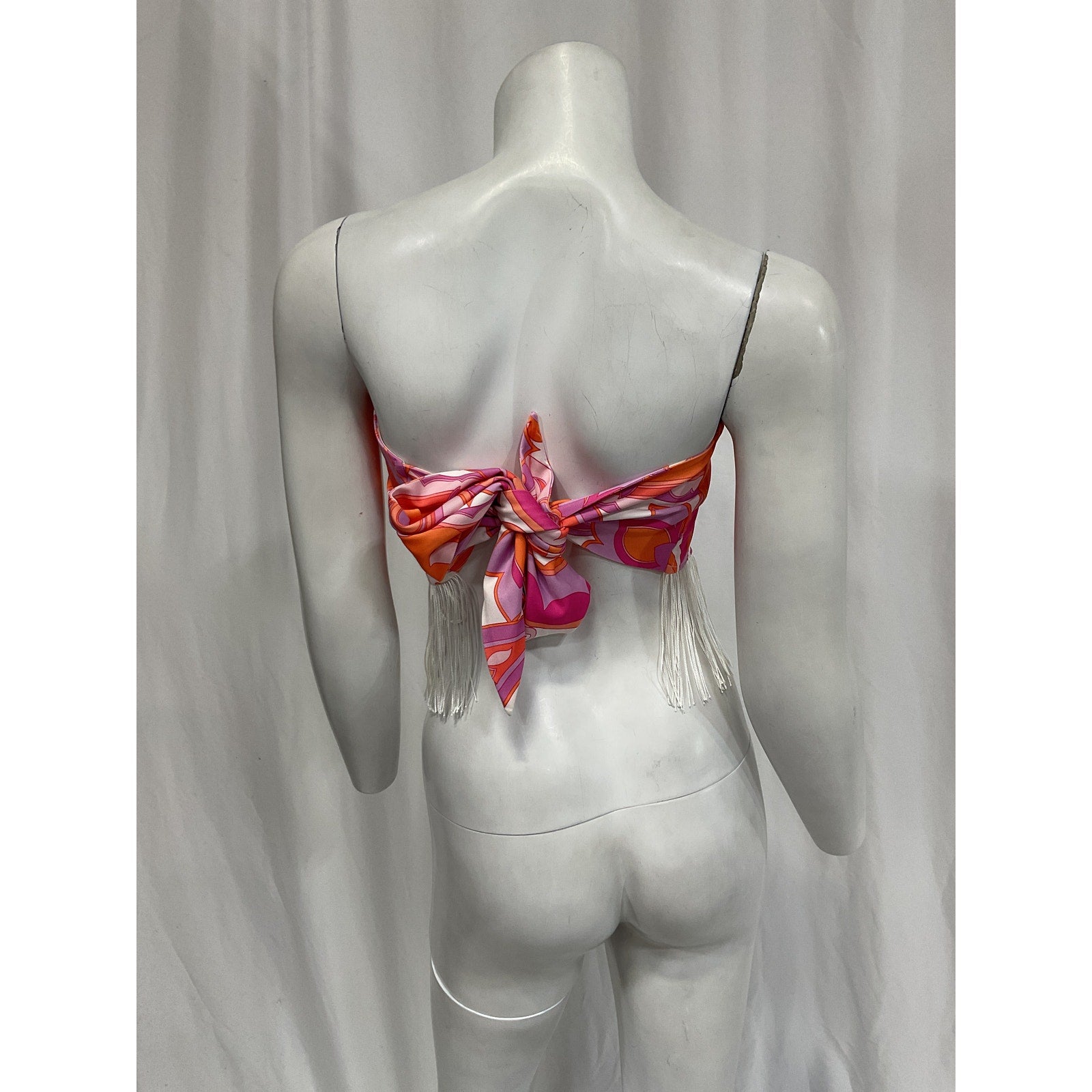 Line & Dot 'Mara' Pink Satin Fringe Hem Scarf Top Size S