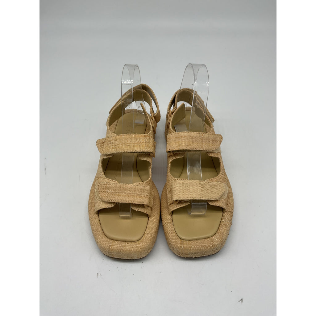 Loeffler Randall Beige Raffia Two Band Platform Sandals Size 6