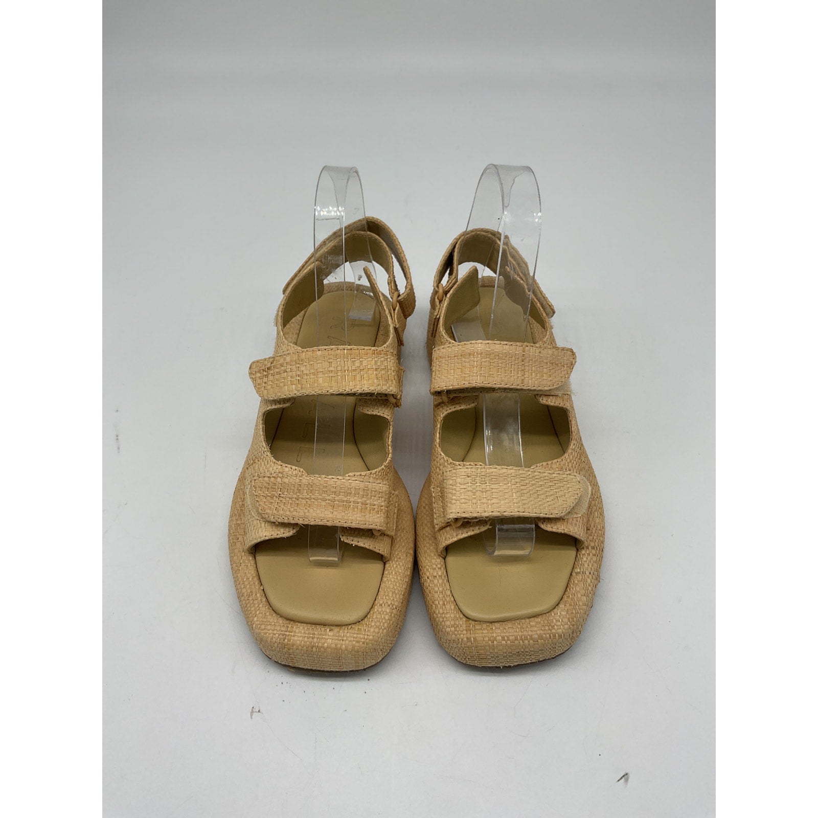 Loeffler Randall Beige Raffia Two Band Platform Sandals Size 6