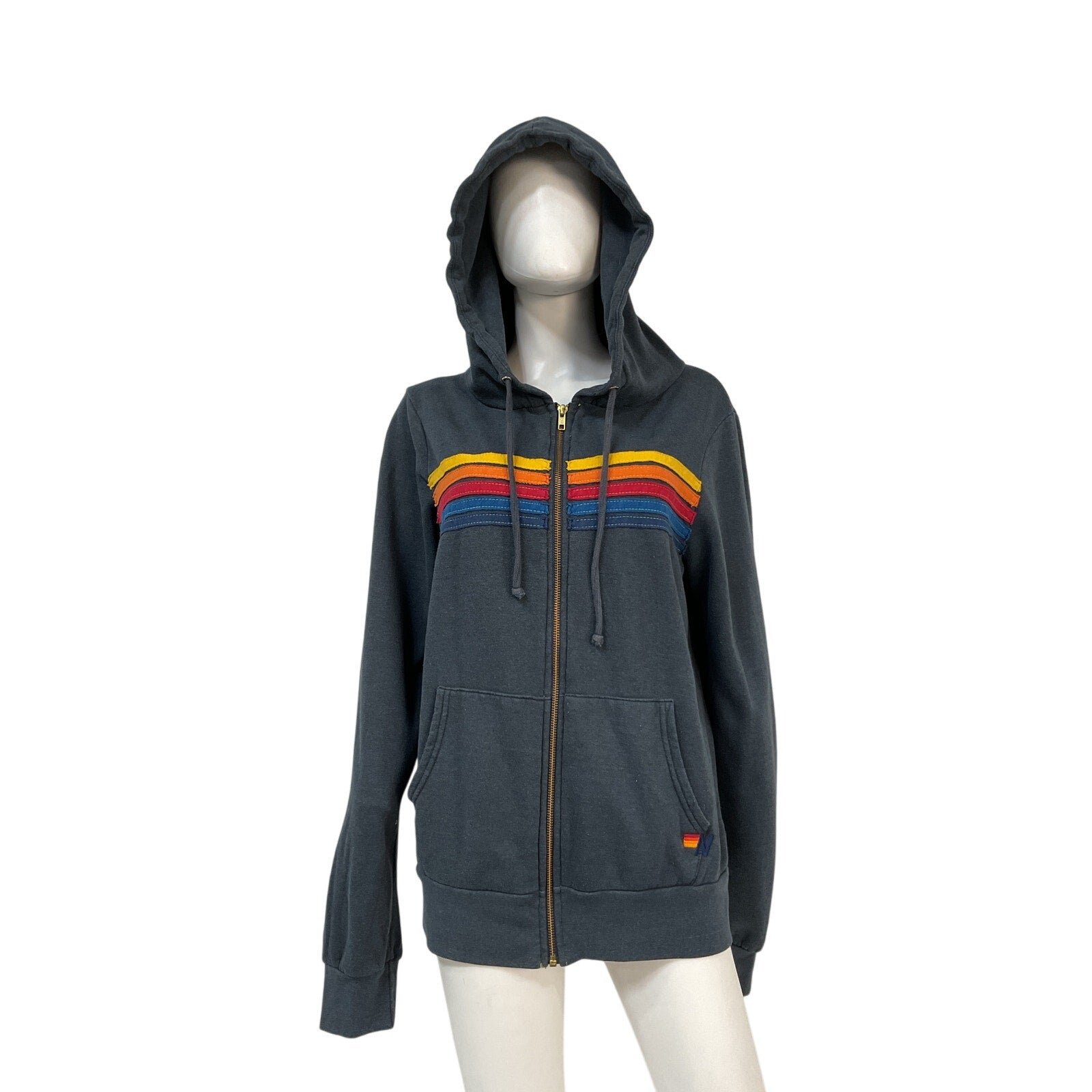 Aviator Nation 5-Stripe Blue Zip Hoodie Size L