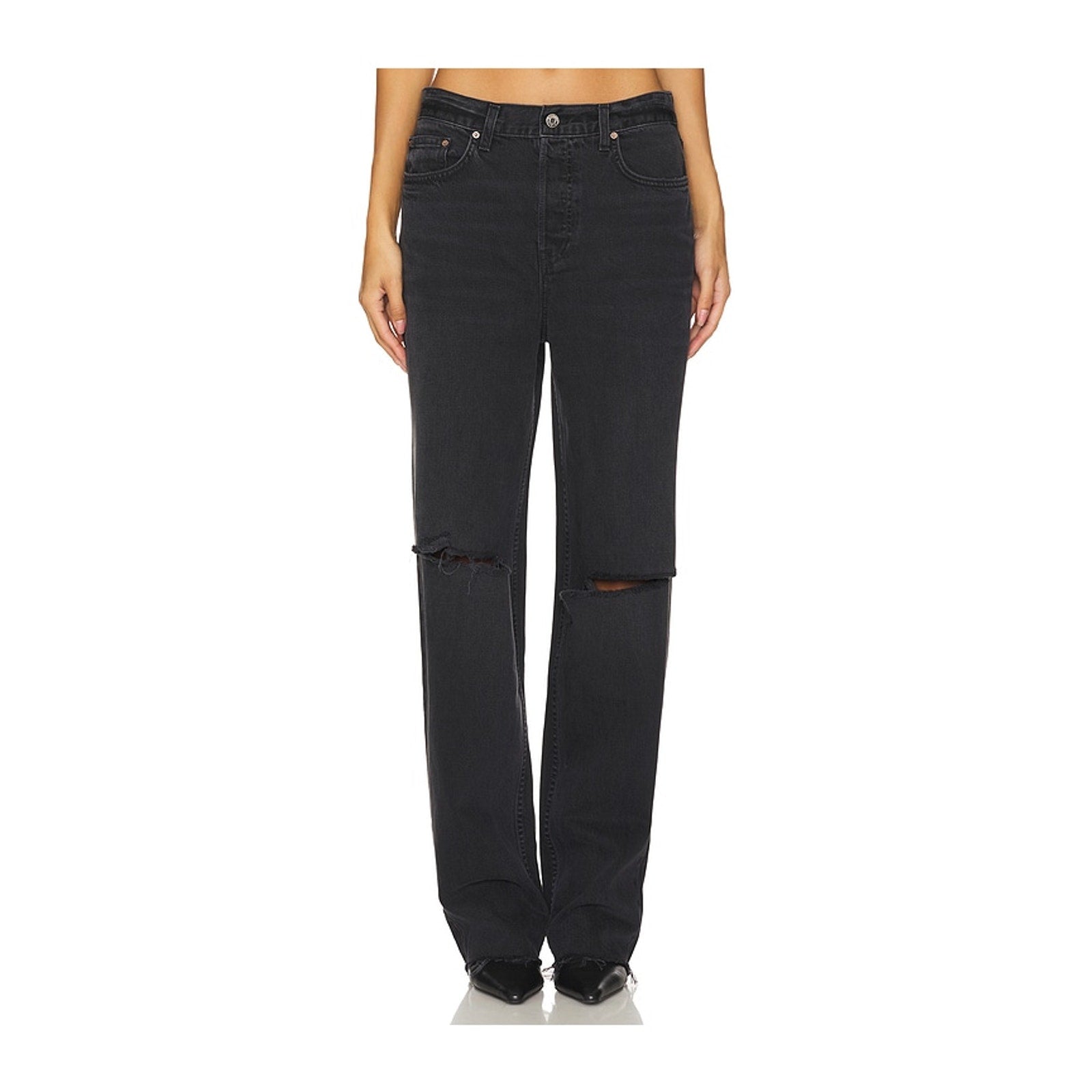 Grlfrnd 'Bella' Black Cotton Low Rise Boyfriend Jean Size 24