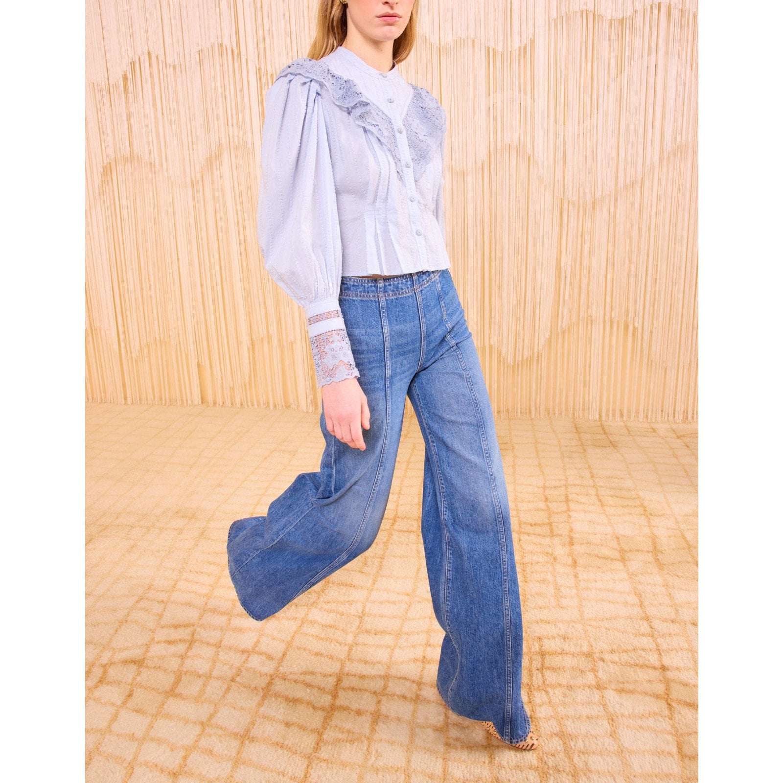 Ulla Johnson 'Esther' Blue Cotton Long Sleeve Blouse Size 10