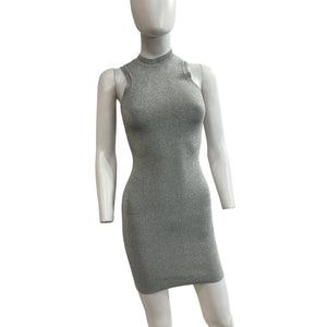 Victoria Beckham Glittery Silver Body-Con Mini Dress Size 4 Uk (0 Us)