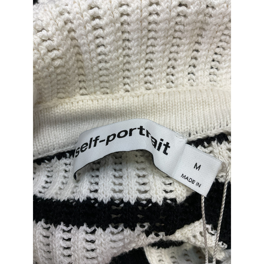 Self Portrait Striped Black Cotton Crochet Top Size M - NWT