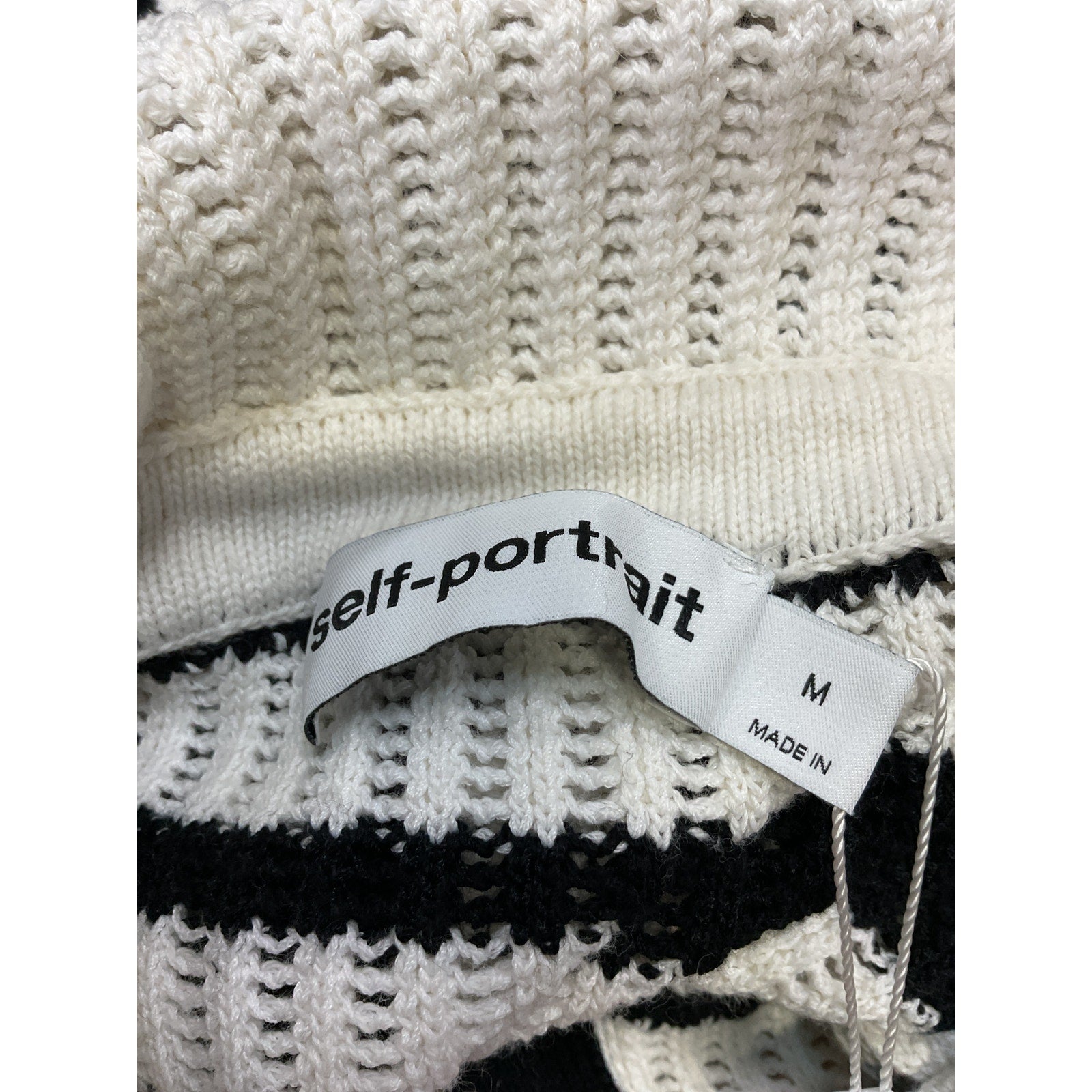 Self Portrait Striped Black Cotton Crochet Top Size M - NWT