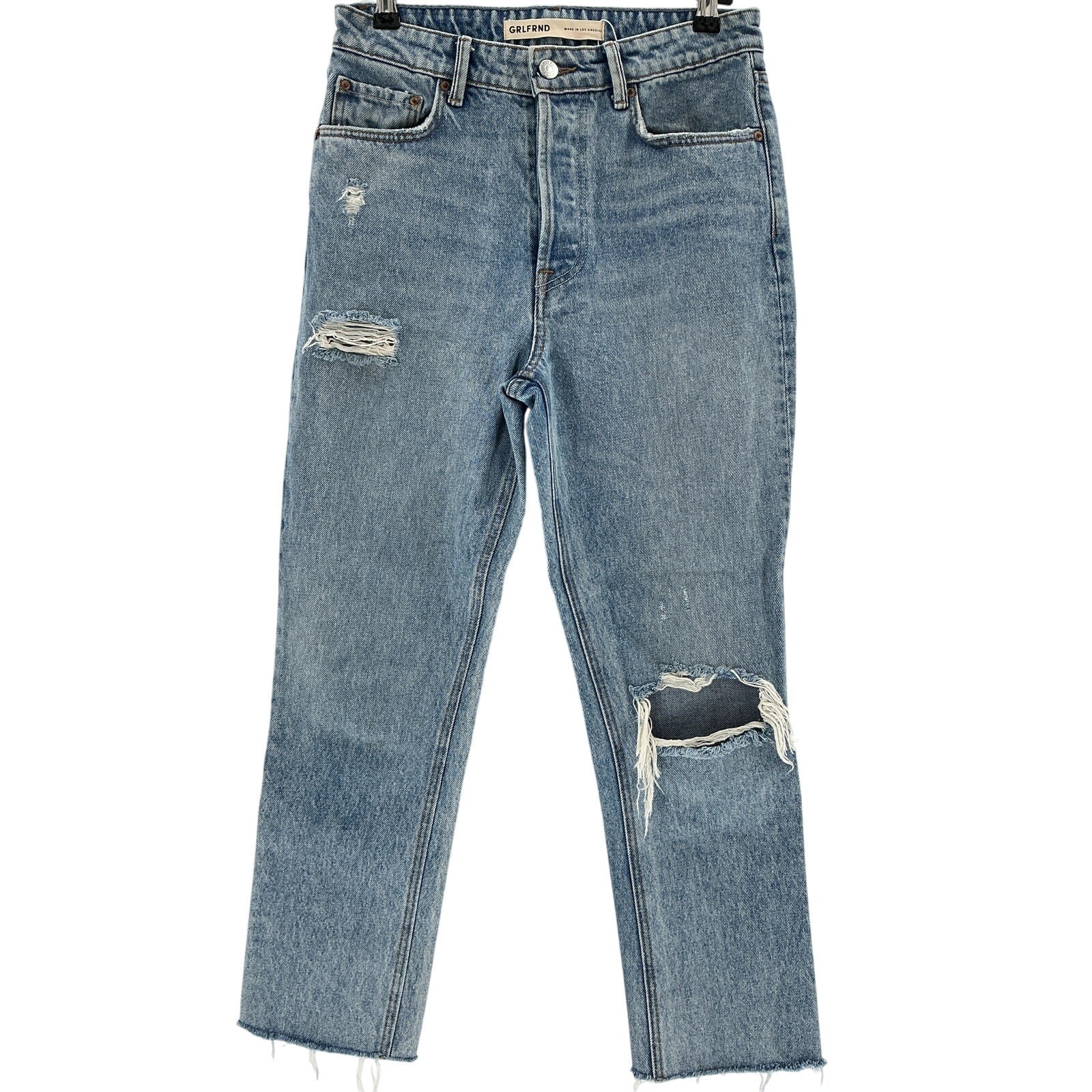 Grlfrnd 'Karolina' Blue Cotton High Rise Straight Crop Denim Jean Size 26