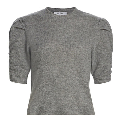 Frame Ruched Gray Crewneck Sweater Size S
