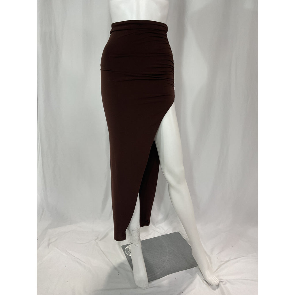 Nookie 'Aria' Brown Crepe Asymmetric Skirt Size XS