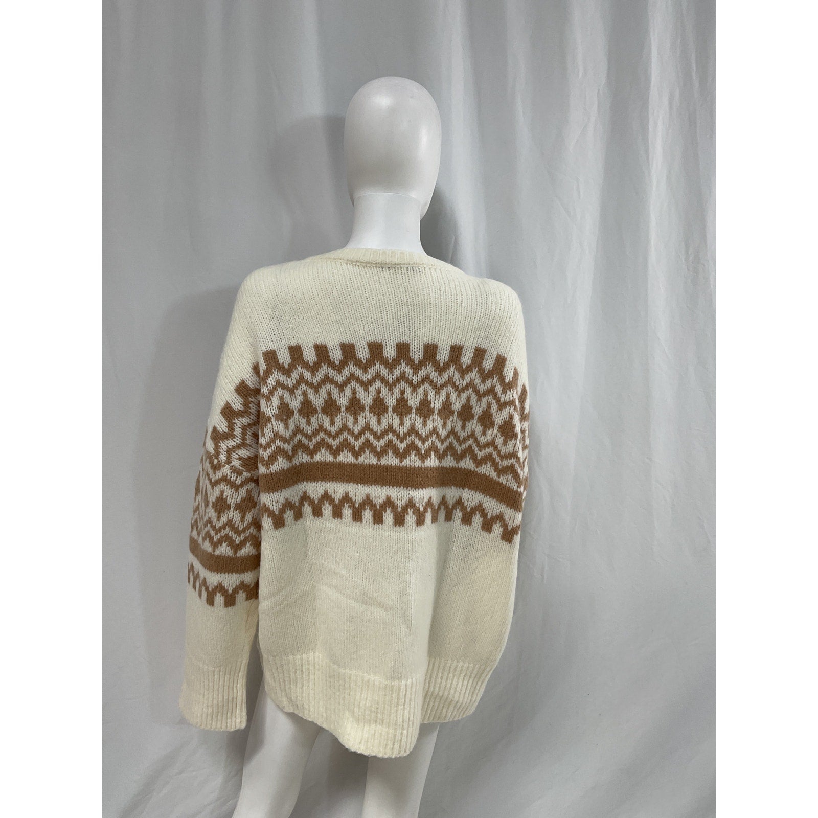 Favorite Daughter 'The Winter William' White Merino Wool Blend V Neck Sweater Size L