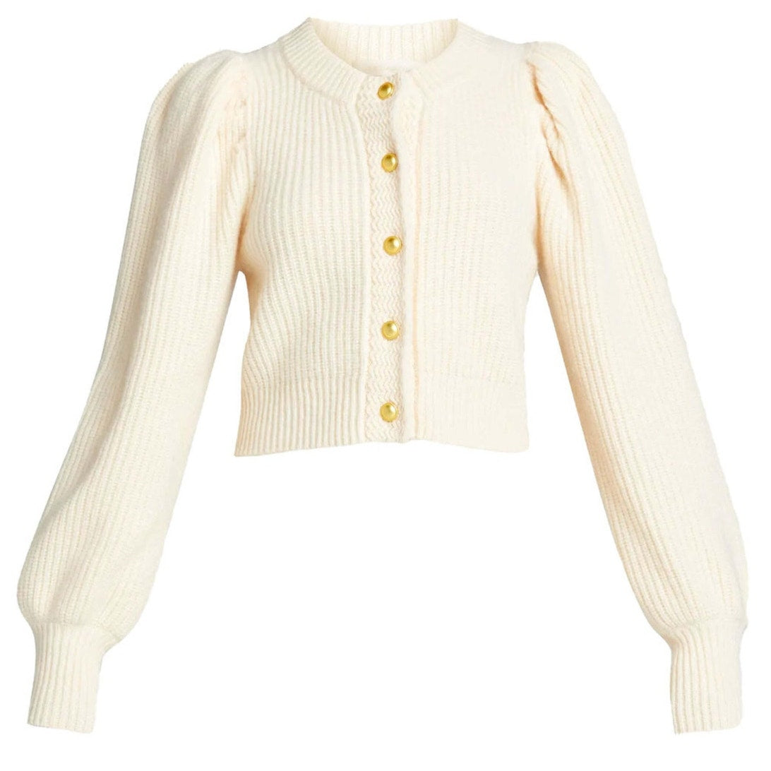Loveshackfancy Ribbed Ivory Puff Sleeve Cardigan Size XS
