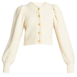 Loveshackfancy Ribbed Ivory Puff Sleeve Cardigan Size XS