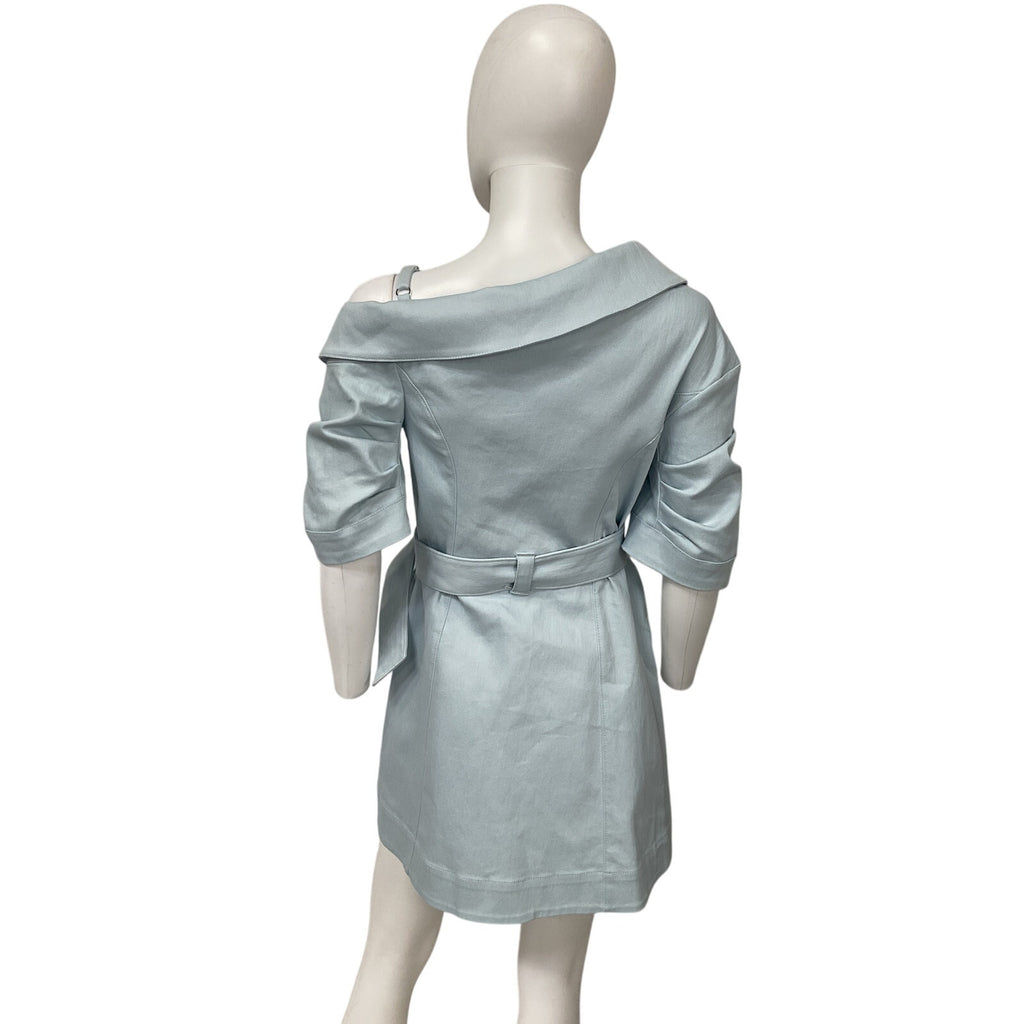 Cinq A Sept 'Milly' Blue Cotton Belted Asymmetric Stretch Denim Mini Dress Size 2