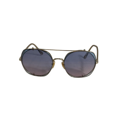 Chloé Chic Shiny Classic Gold And Light Blue Gradient Demi Round With Square Clip On Sunglasses